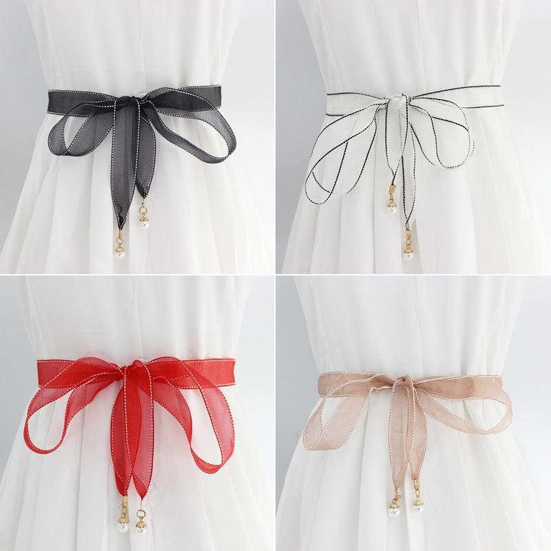 Lace Waistband Dress Belt with Pearl Pendant