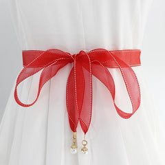 Lace Waistband Dress Belt with Pearl Pendant