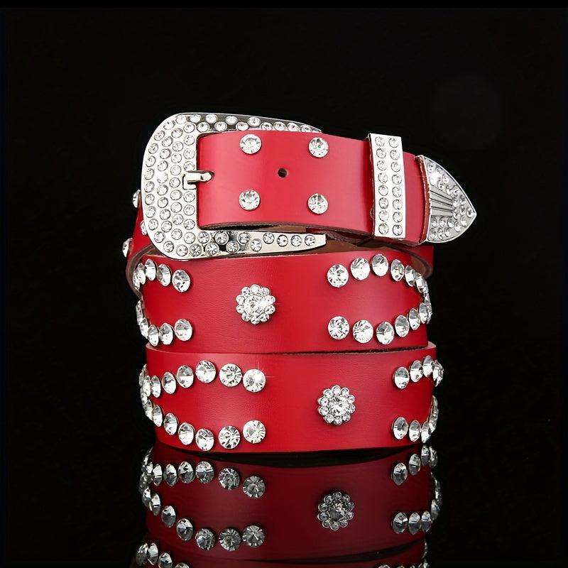 Y2K Rhinestone Belt Hip Hop Pin Buckle Vintage Cowgirl Belt