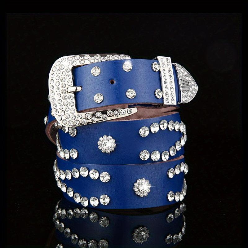 Y2K Rhinestone Belt Hip Hop Pin Buckle Vintage Cowgirl Belt