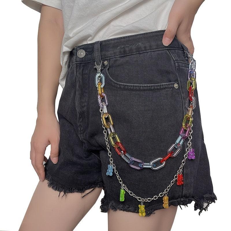 Colorful Bear Decor Pant Chain Jean Chains Layered Bear