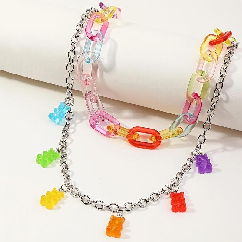 Colorful Bear Decor Pant Chain Jean Chains Layered Bear