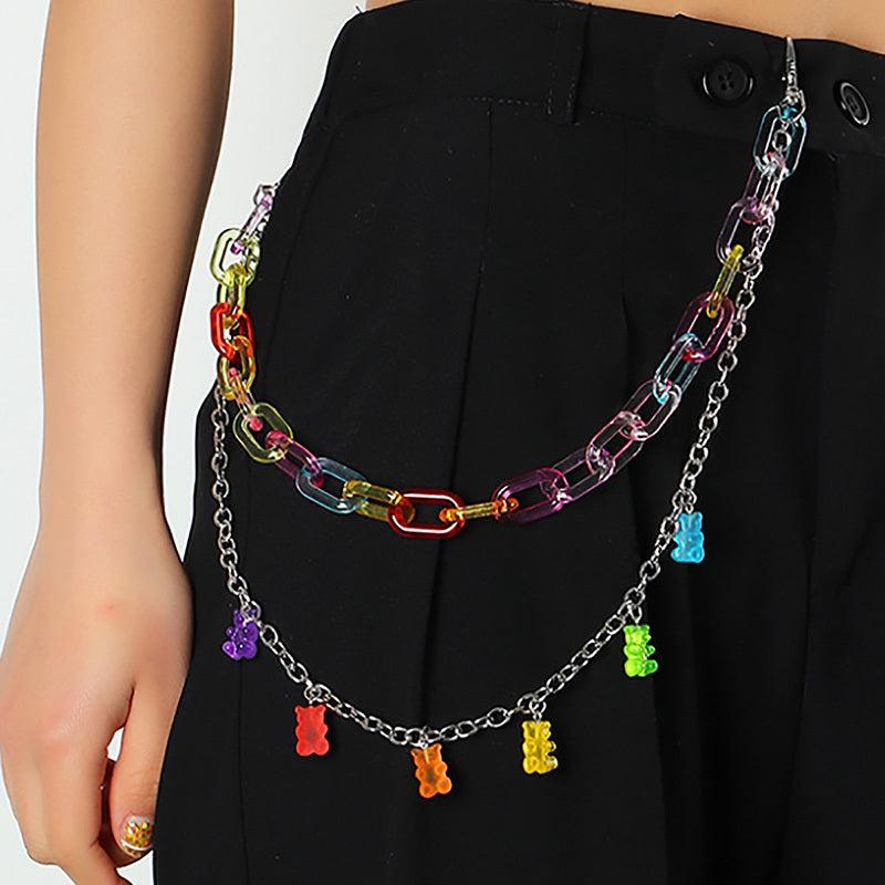 Colorful Bear Decor Pant Chain Jean Chains Layered Bear