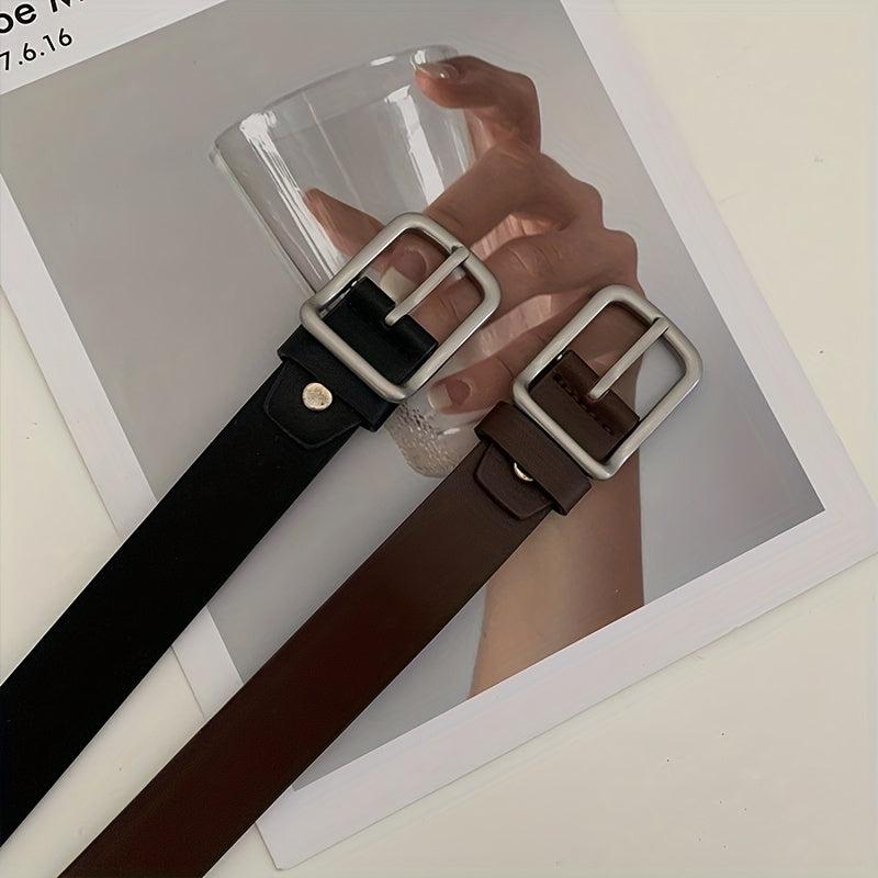 Square Pin Buckle Belt Solid Casual PU Jeans Pants Belt