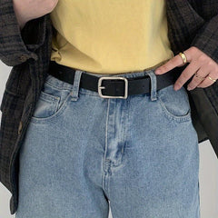 Square Pin Buckle Belt Solid Casual PU Jeans Pants Belt