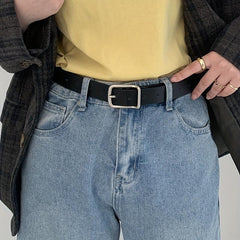 Square Pin Buckle Belt Solid Casual PU Jeans Pants Belt