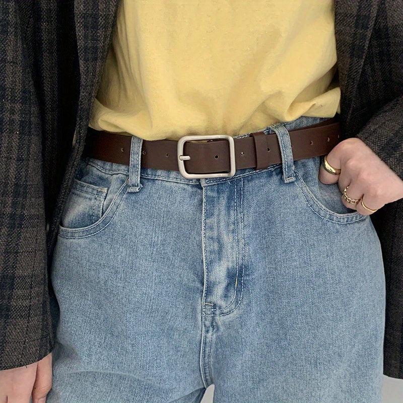 Square Pin Buckle Belt Solid Casual PU Jeans Pants Belt