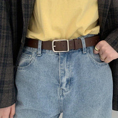 Square Pin Buckle Belt Solid Casual PU Jeans Pants Belt