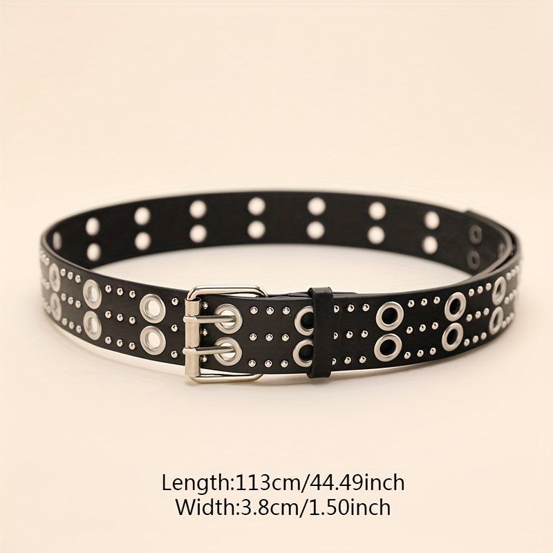 Double Pin Buckle Rivet Belt Hollow Out PU Leather Punk Jeans Pants Belt