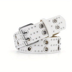 Double Pin Buckle Rivet Belt Hollow Out PU Leather Punk Jeans Pants Belt