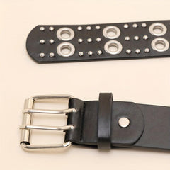Double Pin Buckle Rivet Belt Hollow Out PU Leather Punk Jeans Pants Belt
