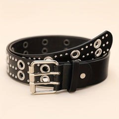 Double Pin Buckle Rivet Belt Hollow Out PU Leather Punk Jeans Pants Belt