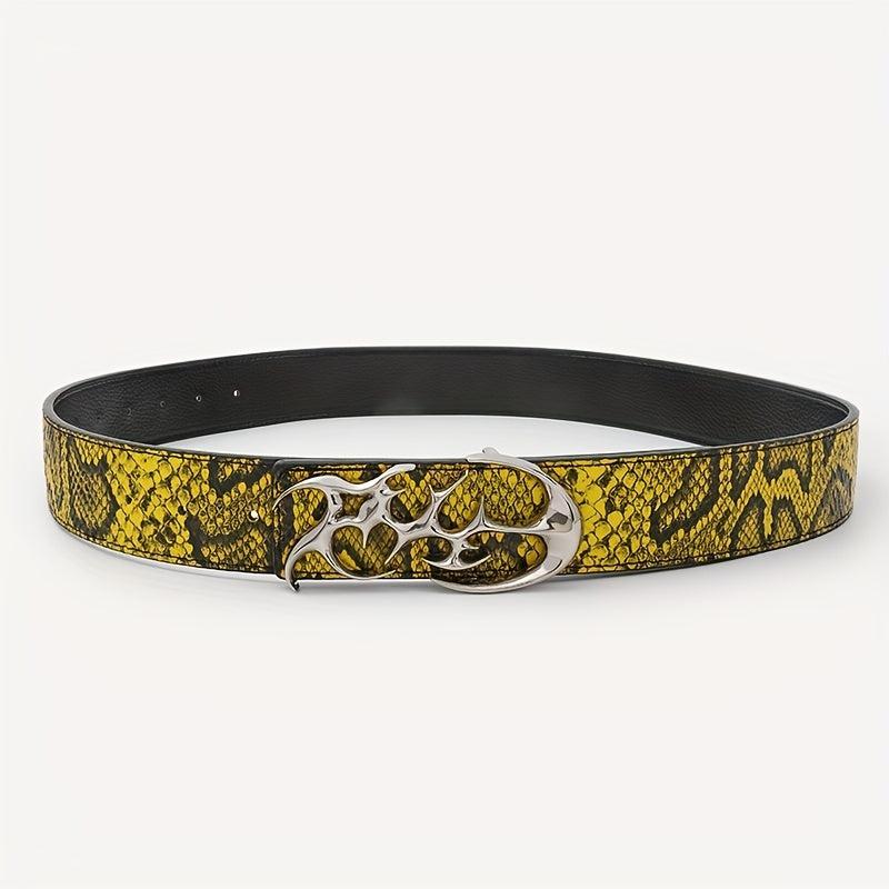 Snake Pattern Hip Hop Leather Belt Smooth Buckle