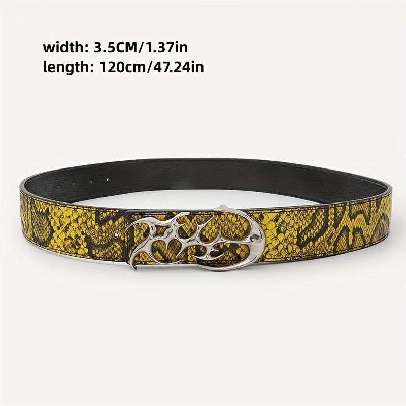 Snake Pattern Hip Hop Leather Belt Smooth Buckle
