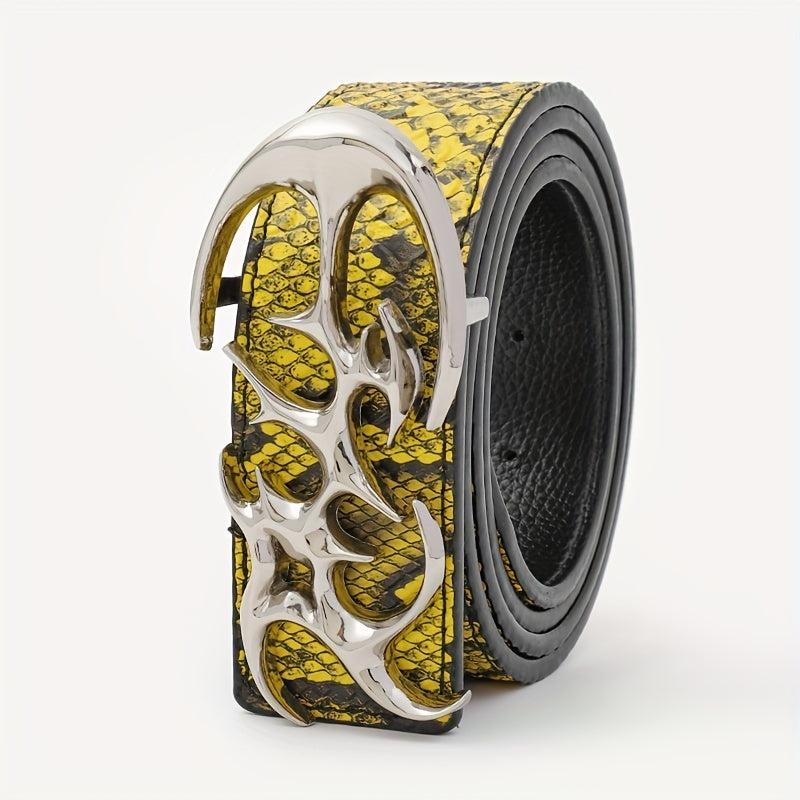 Snake Pattern Hip Hop Leather Belt Smooth Buckle