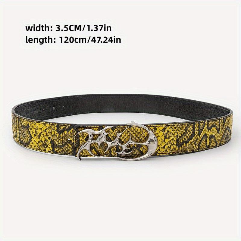 Snake Pattern Hip Hop Leather Belt Smooth Buckle