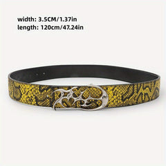 Snake Pattern Hip Hop Leather Belt Smooth Buckle