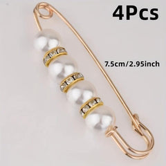 4Pcs Faux Pearl Brooch Pins Waist Buckles Pants Buckle Clips
