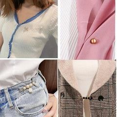 4Pcs Faux Pearl Brooch Pins Waist Buckles Pants Buckle Clips