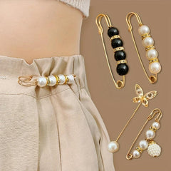 4Pcs Faux Pearl Brooch Pins Waist Buckles Pants Buckle Clips