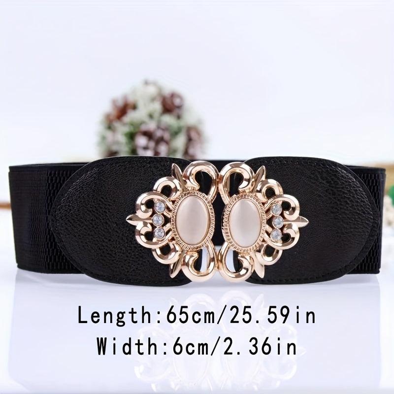 Women's Wide Elastic Belt with Double Metal Buckle