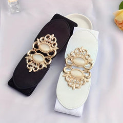 Women's Wide Elastic Belt with Double Metal Buckle