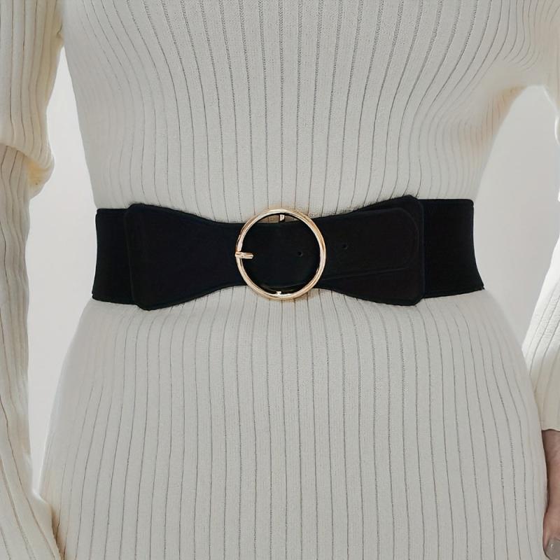 Solid Bowknot PU Leather Elastic Waistband Vintage Coat Girdle For Women