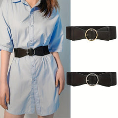 Solid Bowknot PU Leather Elastic Waistband Vintage Coat Girdle For Women