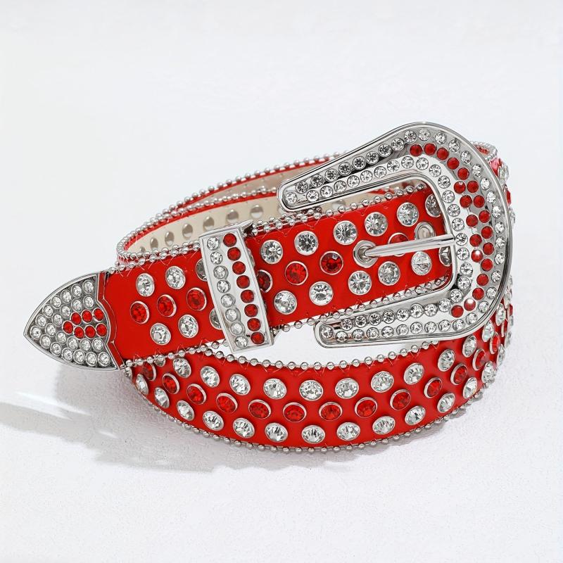 Y2K Red Rhinestone Belt Western Cowgirl