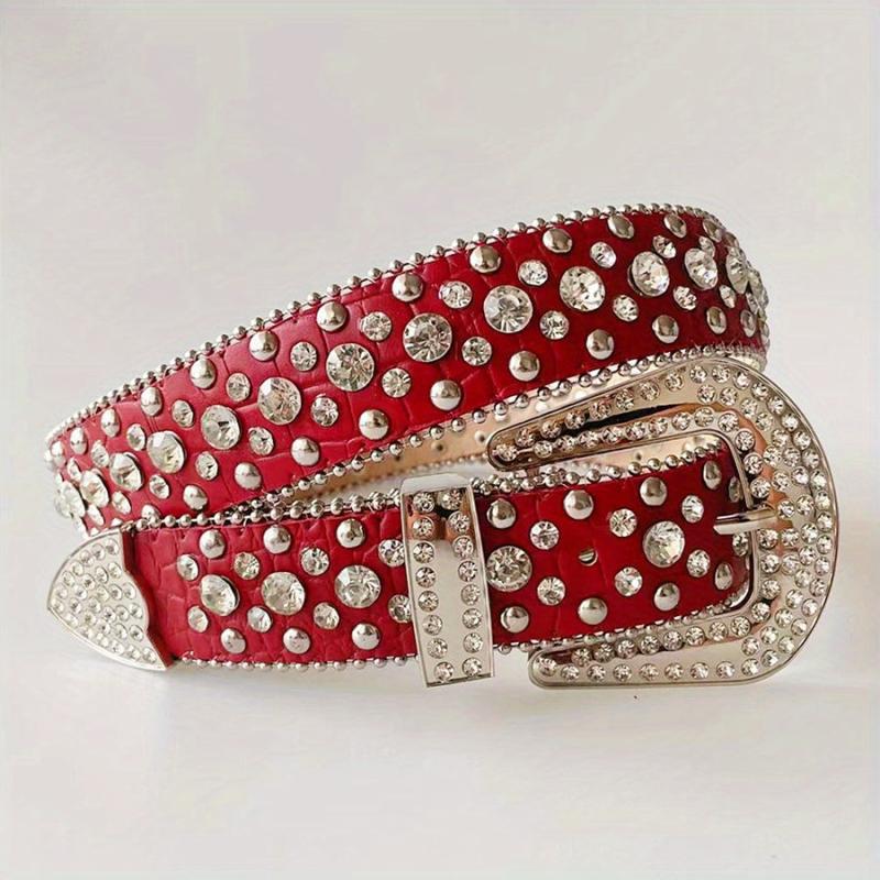 Rhinestone Rivet Y2K Belt Hip Hop PU Leather Jeans Pants Belt Solid Punk