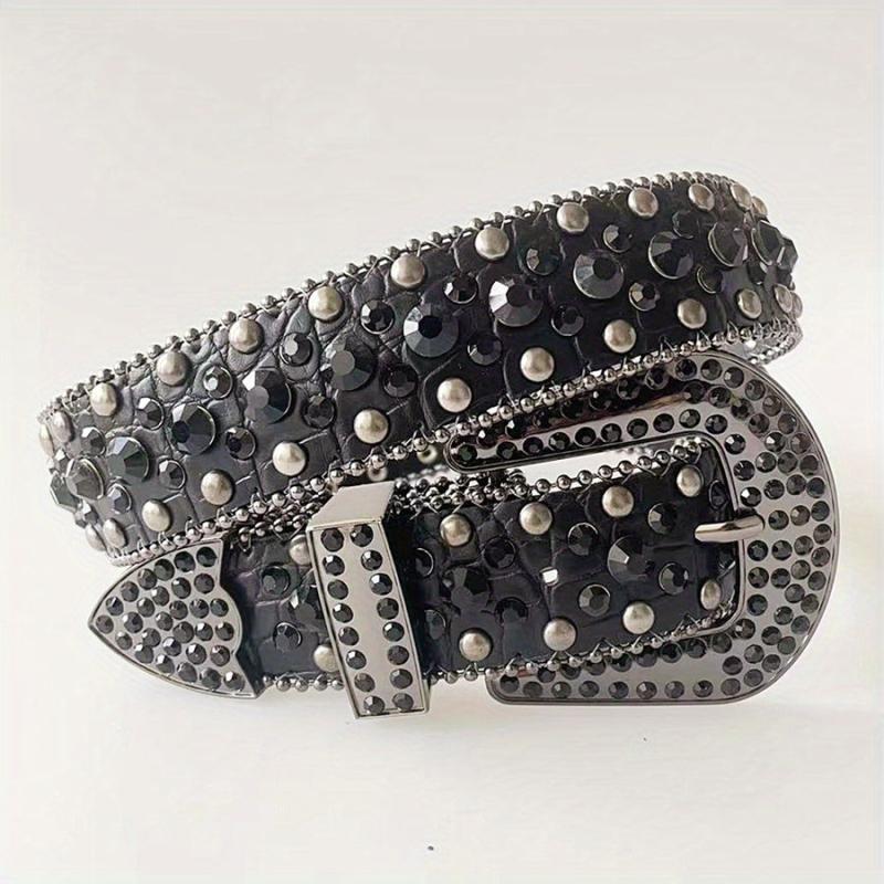 Rhinestone Rivet Y2K Belt Hip Hop PU Leather Jeans Pants Belt Solid Punk