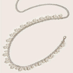 Pearl Pendant Rhinestone Waist Chain Belly Chain Silvery Belt