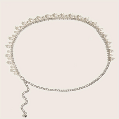 Pearl Pendant Rhinestone Waist Chain Belly Chain Silvery Belt