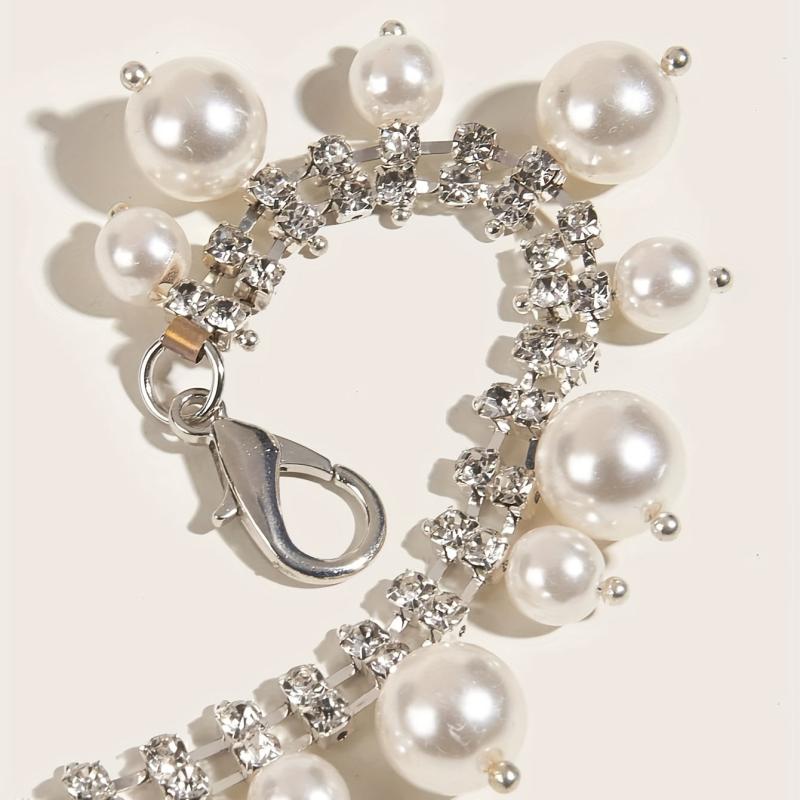 Pearl Pendant Rhinestone Waist Chain Belly Chain Silvery Belt