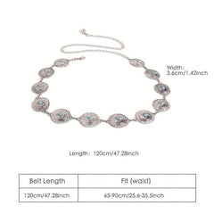 Turquoise Carved Silvery Waist Chain Geometric Flower Embossed Belly Chain 