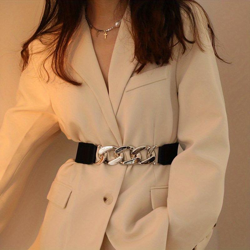 Ring Linked Wide Chain Belt Solid Waistband Vintage Girdle