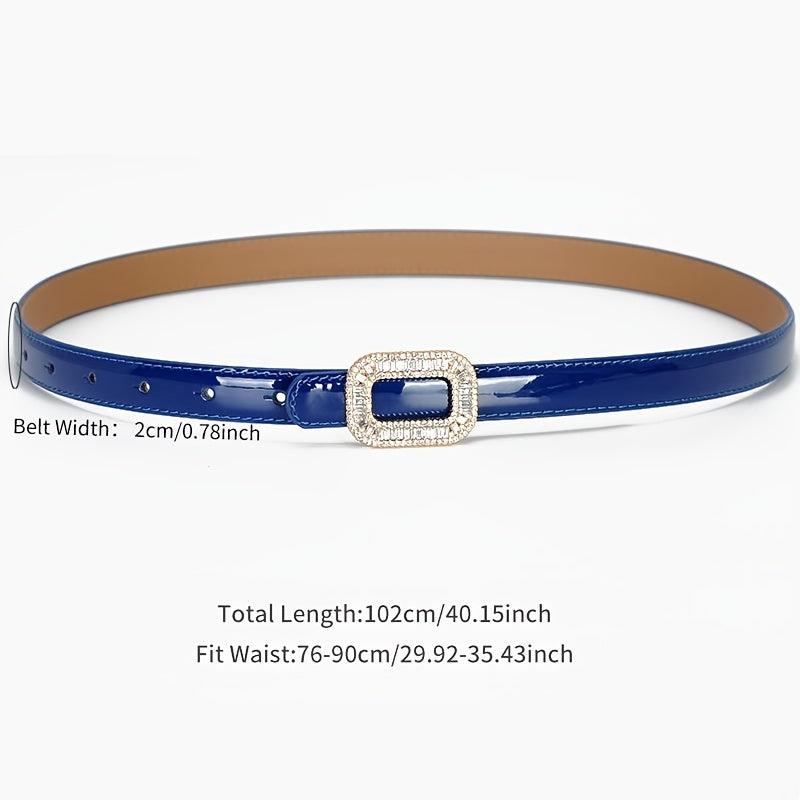 Women's Rhinestone Square Buckle Thin Leather Belt