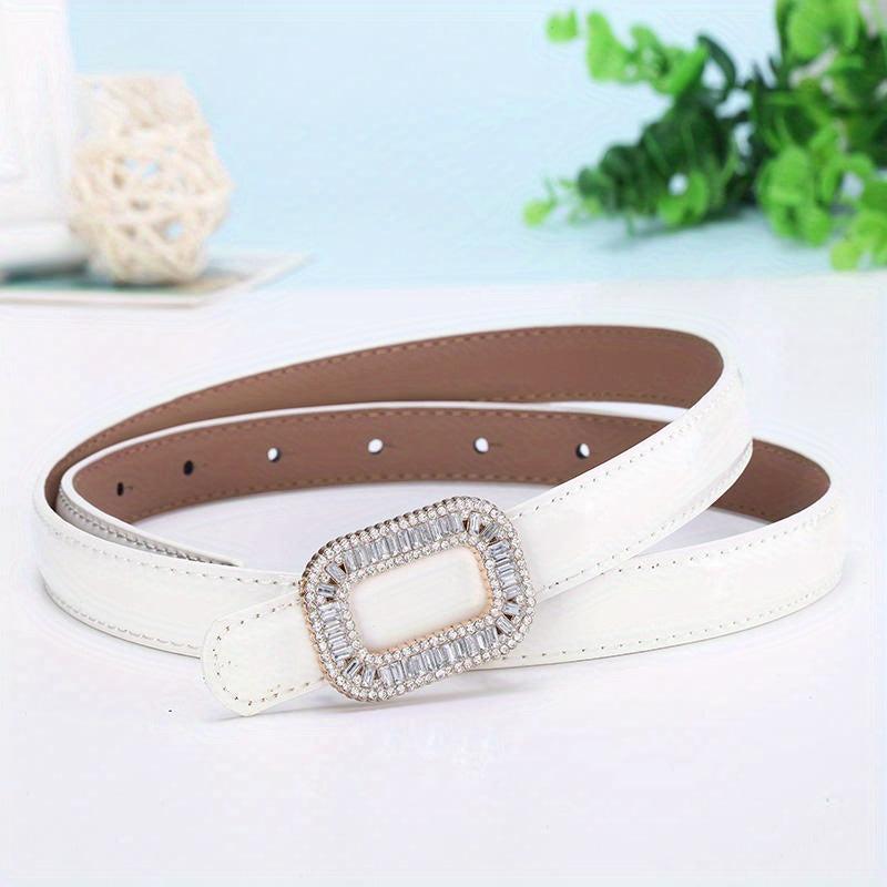 Women's Rhinestone Square Buckle Thin Leather Belt