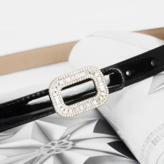 Women's Rhinestone Square Buckle Thin Leather Belt