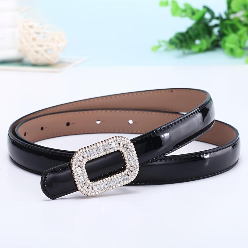 Women's Rhinestone Square Buckle Thin Leather Belt