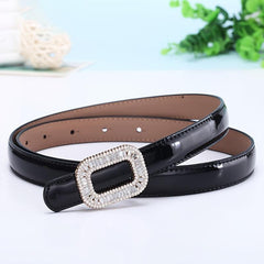 Women's Rhinestone Square Buckle Thin Leather Belt