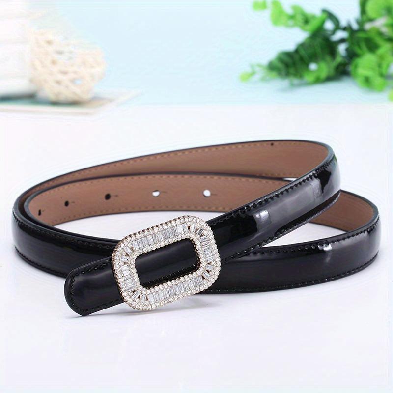 Women's Rhinestone Square Buckle Thin Leather Belt