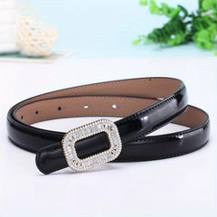 Women's Rhinestone Square Buckle Thin Leather Belt