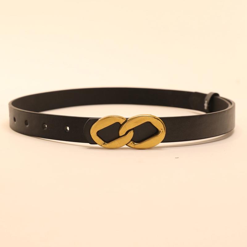 Double Round Buckle PU Belt Casual Vintage Belt for Women Men