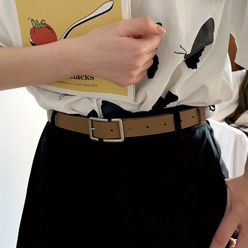 Rectangular Buckle Belt Casual Solid PU Belt For Women