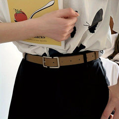 Rectangular Buckle Belt Casual Solid PU Belt For Women