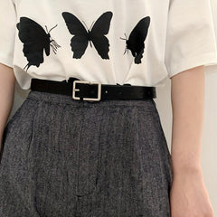 Rectangular Buckle Belt Casual Solid PU Belt For Women