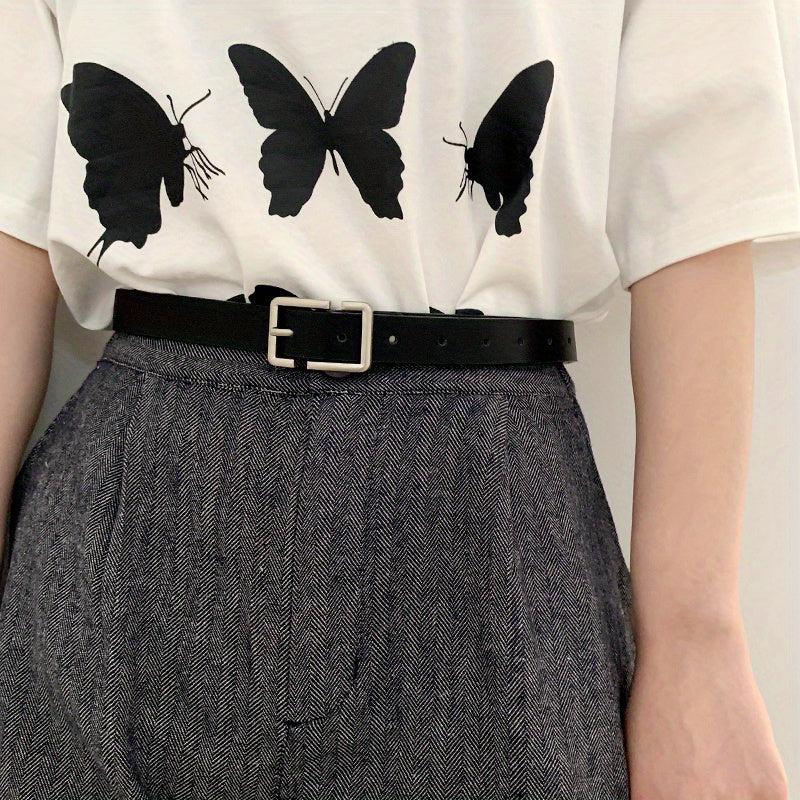 Rectangular Buckle Belt Casual Solid PU Belt For Women