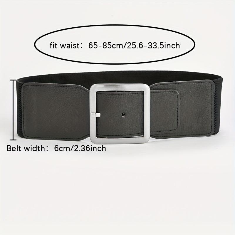 Square Pin Buckle Belt Elastic Wide Waistband Women Girdle Dress Coat Belts