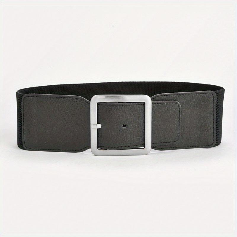 Square Pin Buckle Belt Elastic Wide Waistband Women Girdle Dress Coat Belts